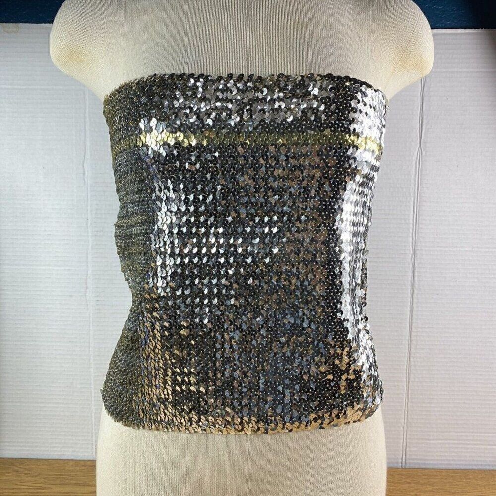 Silver Sequins Tube Top 3XL Double Heart Designs Y2K Coquette Grunge Futuristic